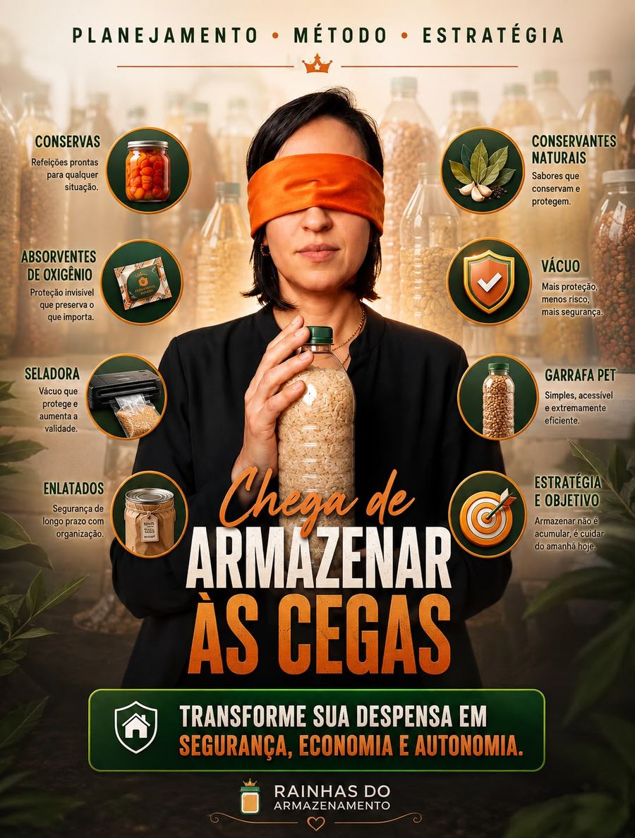 Chega de armazenar às cegas — conservas, conservantes naturais, absorventes de oxigênio, vácuo, seladora, garrafa PET, enlatados, estratégia e objetivo.