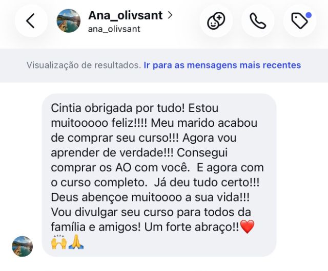 Depoimento de seguidora no direct do Instagram
