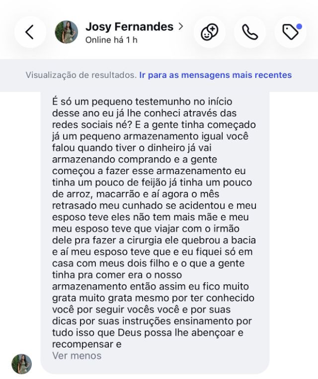 Depoimento de seguidora no direct do Instagram