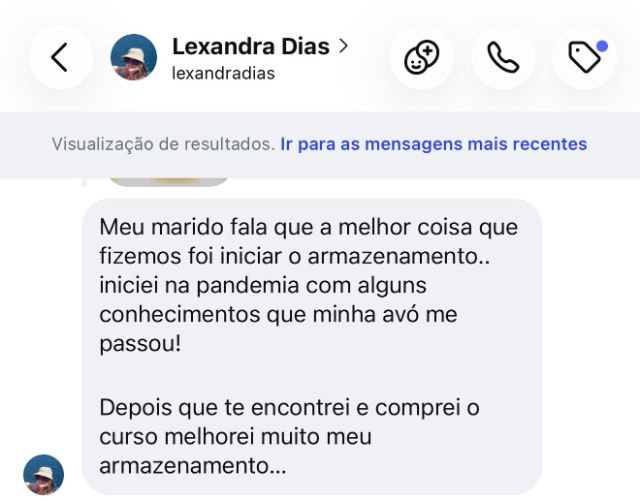 Depoimento de seguidora no direct do Instagram